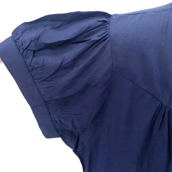 SPARKZ COPENHAGEN Navy Blue Ruffle Sleeve Top Blouse XS S - Picture 4 of 6